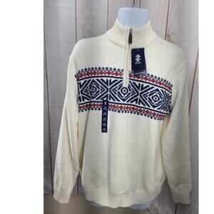 NWT IZOD Men's L 5GG Fasle Cotton Blend 1/4 Zip Long Sleeve Pullover Sweater